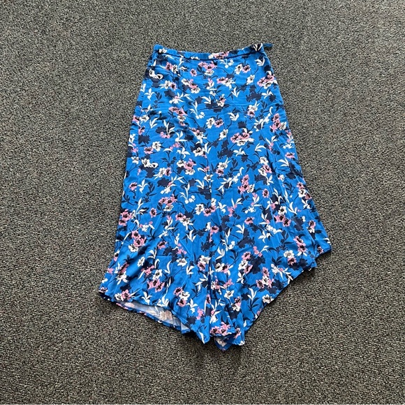 ZARA Cobalt Blue Pastel Pink Floral Handkerchief Asymmetrical Midi Modest Skirt - Picture 8 of 16